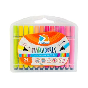 MARCADORES EZCO TRIANGULARES X 24 COLORES VALIJA PLASTICA