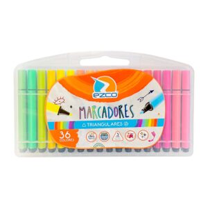 MARCADORES EZCO TRIANGULARES X 36 COLORES VALIJA PLASTICA