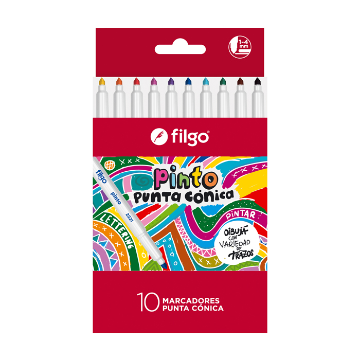 MARCADOR FILGO PINTO 2221 CONIC X 10 UN SURTIDO ESTUCHE