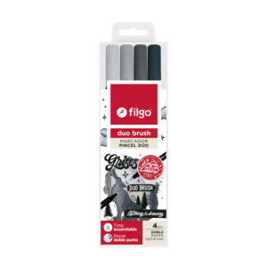 MARCADOR FILGO DUO BRUSH DOBLE PUNTA X 4 UN GRIS ESTUCHE