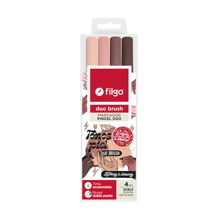 MARCADOR FILGO BRUSH DOBLE PUNTA X 4 UN SKIN TONES ESTUCHE