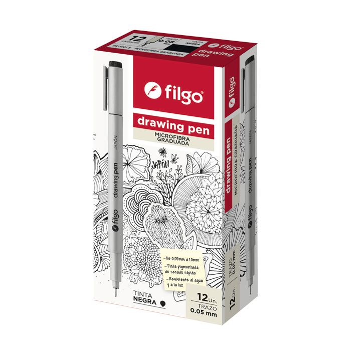 MICROFIBRA FILGO DRAWING PEN 0.05 CAJA X 12 UN NEGRO