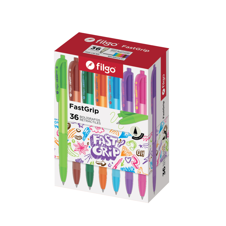 BOLIGRAFO FILGO FASTGRIP RETRACTIL 1.0 BRILLANTE CAJA X 36 U
