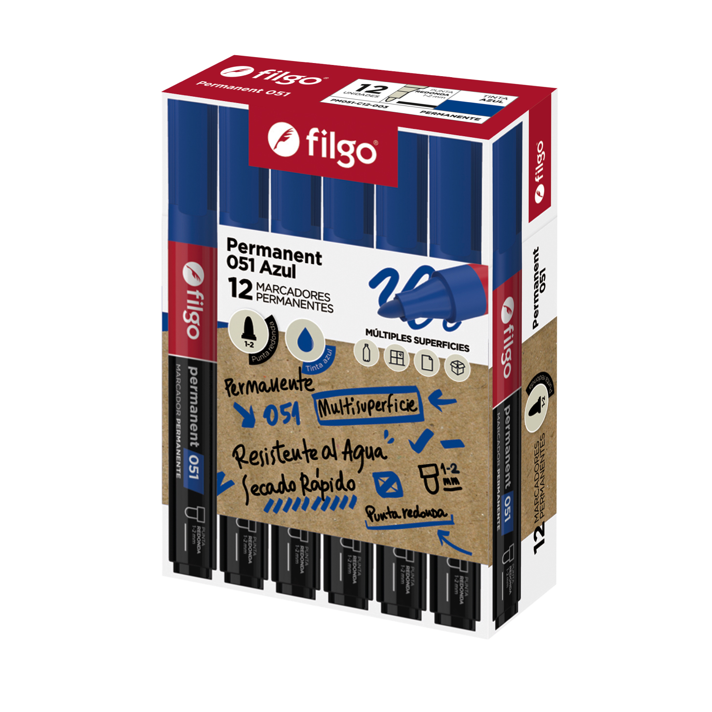 MARCADOR FILGO PERMANENTE REDONDA 051 AZUL CAJA X 12 UN