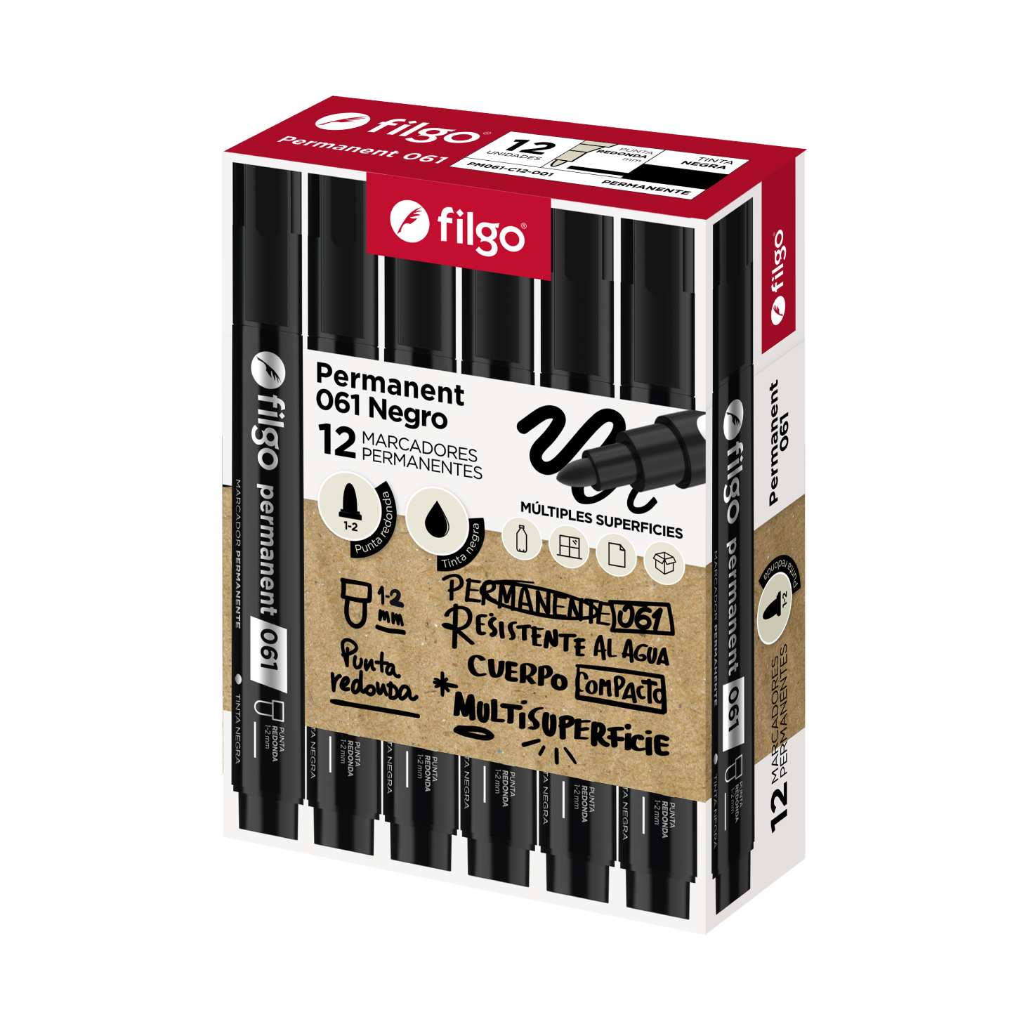 MARCADOR FILGO PERMANENTE REDONDA 061 NEGRO CAJA X 12 UN