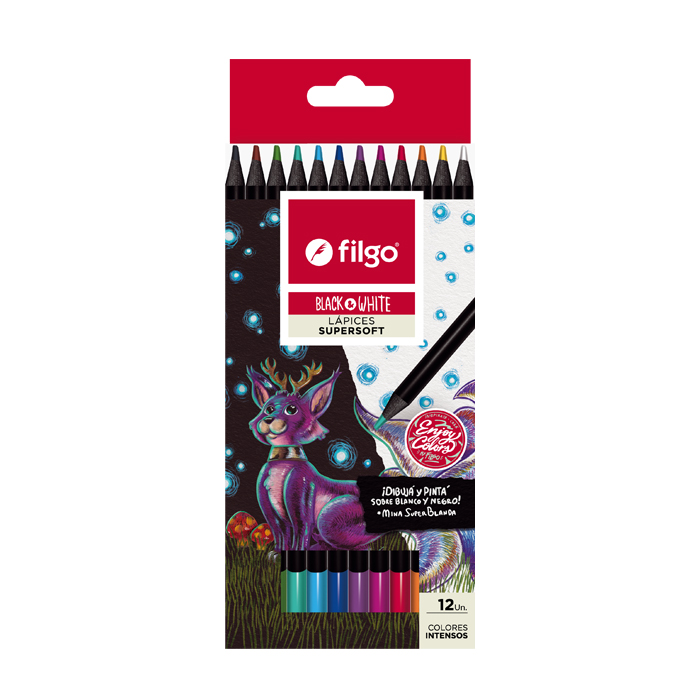 LAPICES COLORES FILGO X 12 UN BLACK & WHITE DE MADERA SURTID