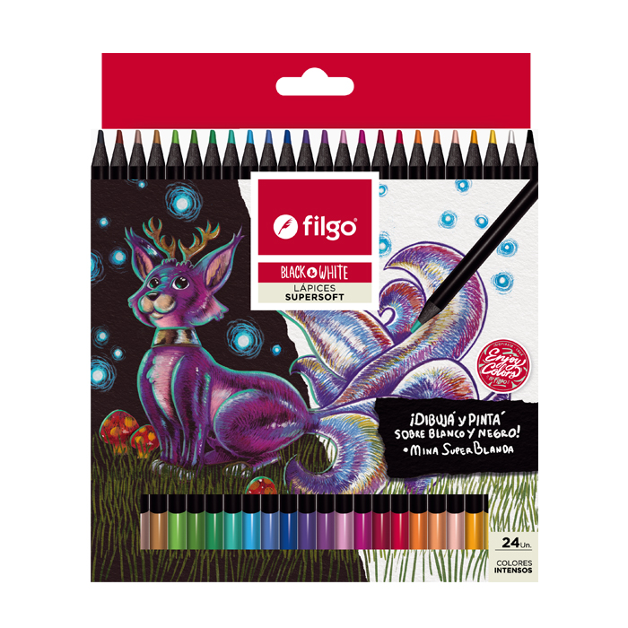 LAPICES COLORES FILGO X 24 UN BLACK & WHITE DE MADERA SURTID