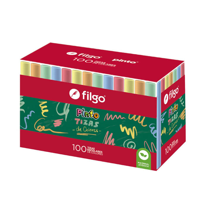 TIZA FILGO ESCOLAR PINTO COLOR SURTIDO ESTUCHE X 100