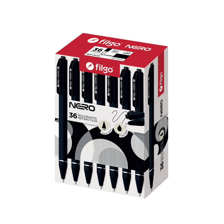 BOLIGRAFO FILGO RETRACTIL NERO 1.0 NEGRO CAJA X 36