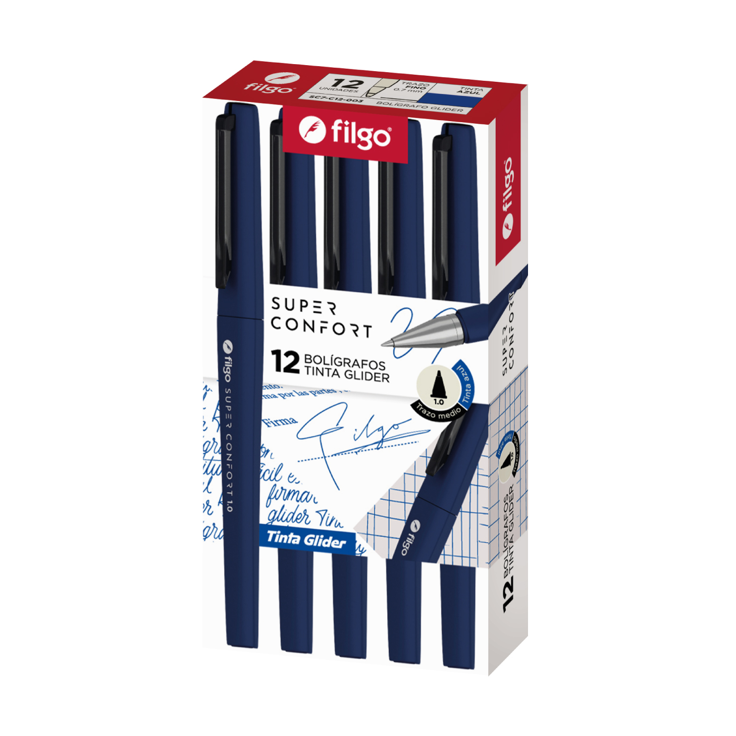 BOLIGRAFO FILGO GLIDER SUPER CONFORT 0.7 AZUL CAJA X 12