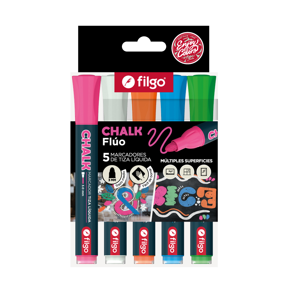 MARCADOR FILGO TIZA LIQUIDA CHALK FLUO X 5 UN