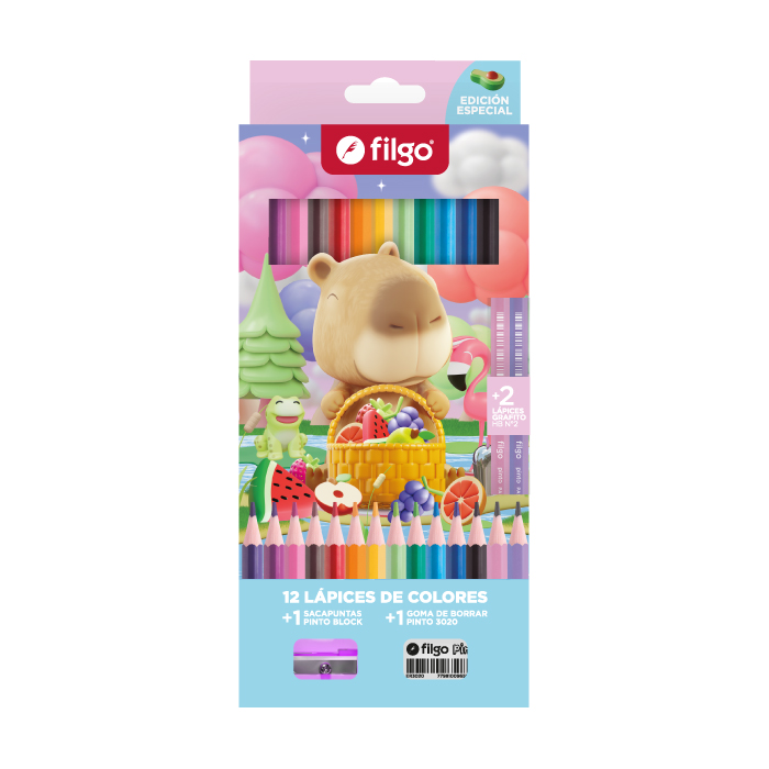 LAPICES COLORES FILGO PINTO X 12 +2HB +GOMA +SACAP CAPYBARA
