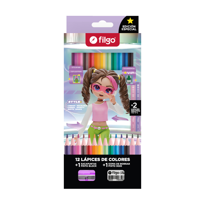 LAPICES COLORES FILGO PINTO X 12 +2HB +GOMA +SACAP DIGITAL S
