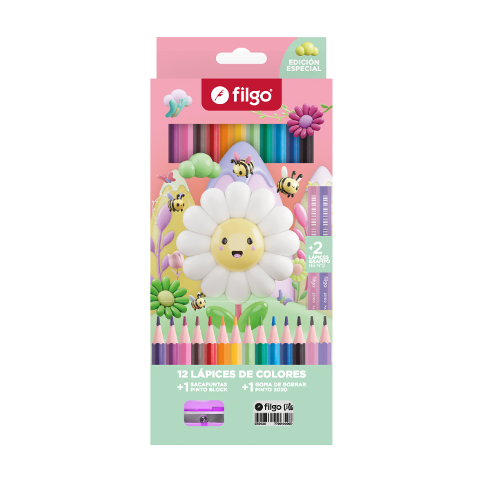 LAPICES COLORES FILGO PINTO X 12 +2HB +GOMA +SACAP MARGARITA