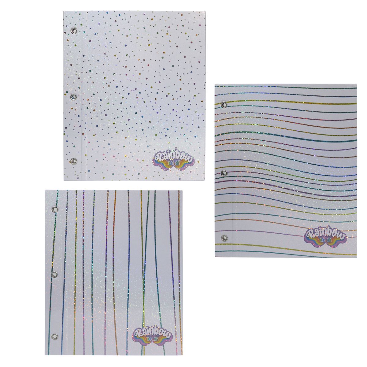 CARPETA REXON HOLO GLITTER N°3 2 TAPAS RAINBOW COLOR