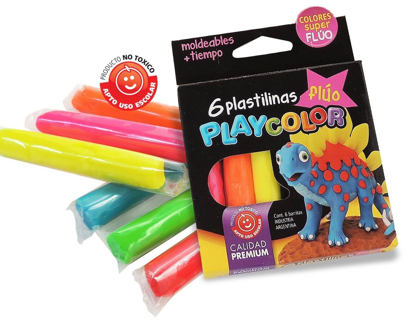 PLASTILINA PLAYCOLOR FLUO DE 6 BARRAS ESTUCHE