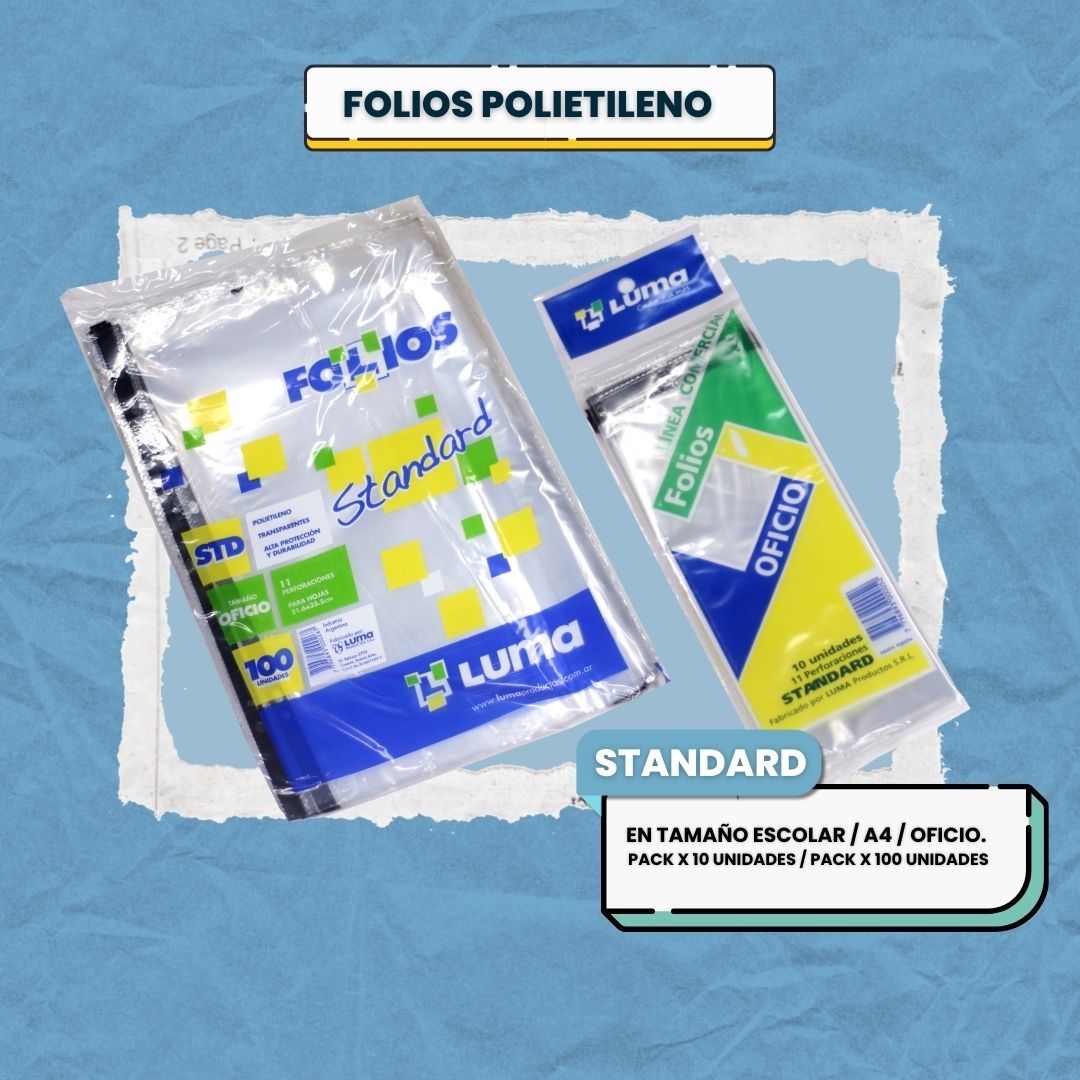 FOLIO LUMA ESCOLAR STANDARD POLIETILENO X 10 UN
