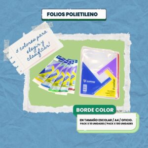 FOLIO LUMA ESCOLAR BORDE VERDE POLIETILENO X 100 UN