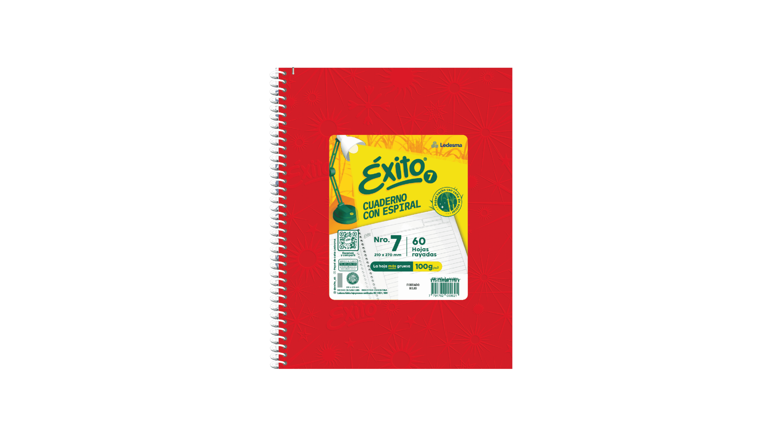 CUADERNO EXITO E7 21*27 FORRADO TD C/ESP X 60 HJ ROJO RY