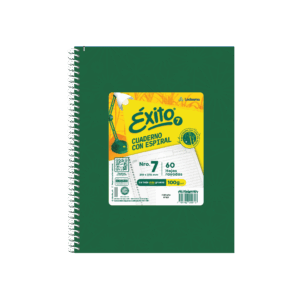 CUADERNO EXITO E7 21*27 FORRADO TD C/ESP X 60 HJ VERDE RY