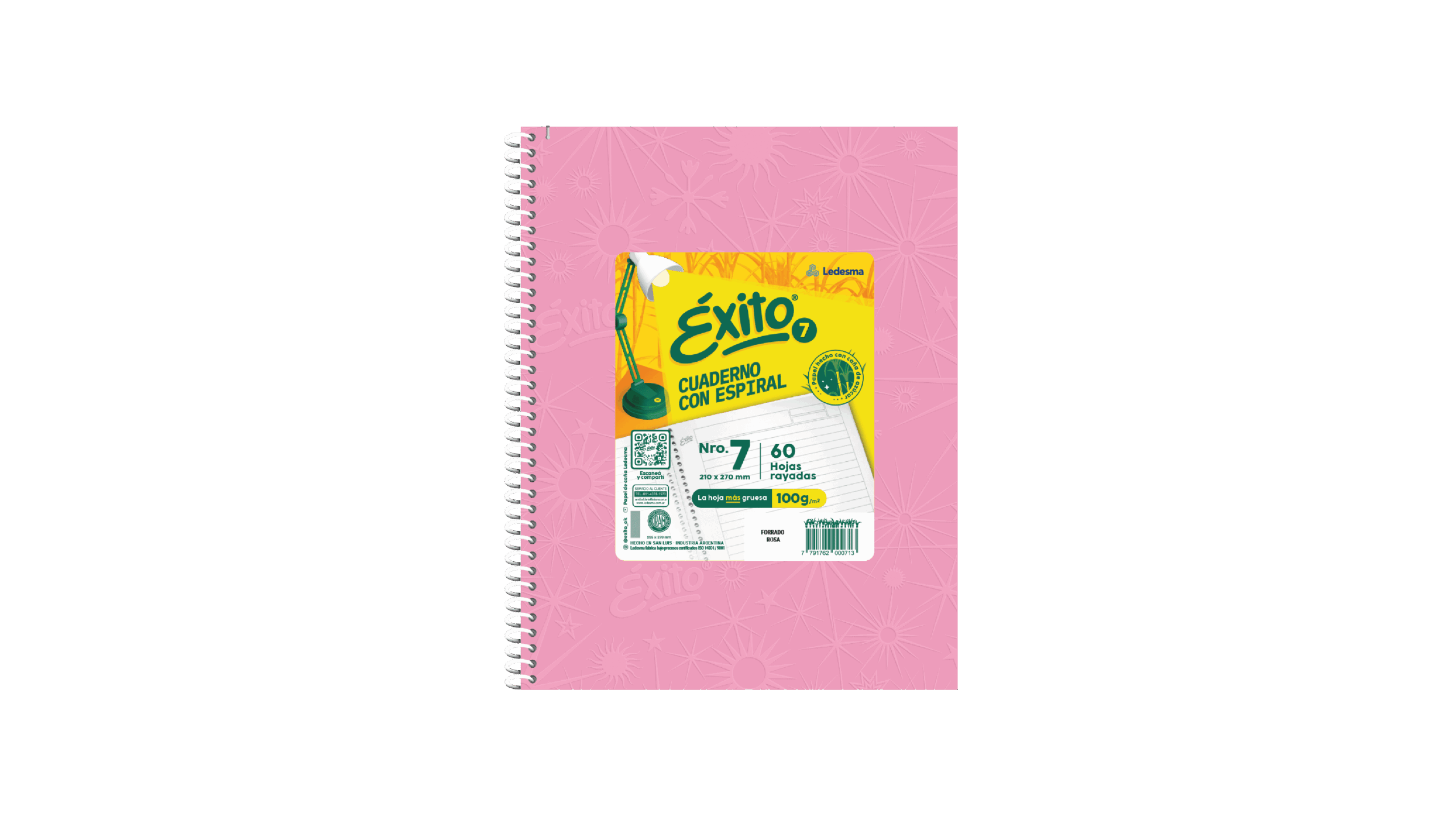 CUADERNO EXITO E7 21*27 FORRADO TD C/ESP X 60 HJ ROSA RY