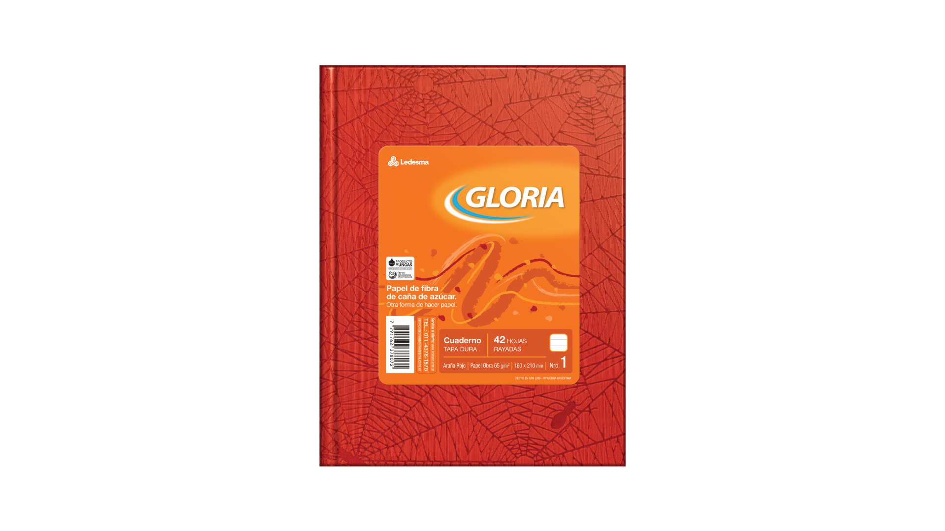 CUADERNO GLORIA FORRADO ARAÑA TAPA DURA X 48 HJ RY ROJO