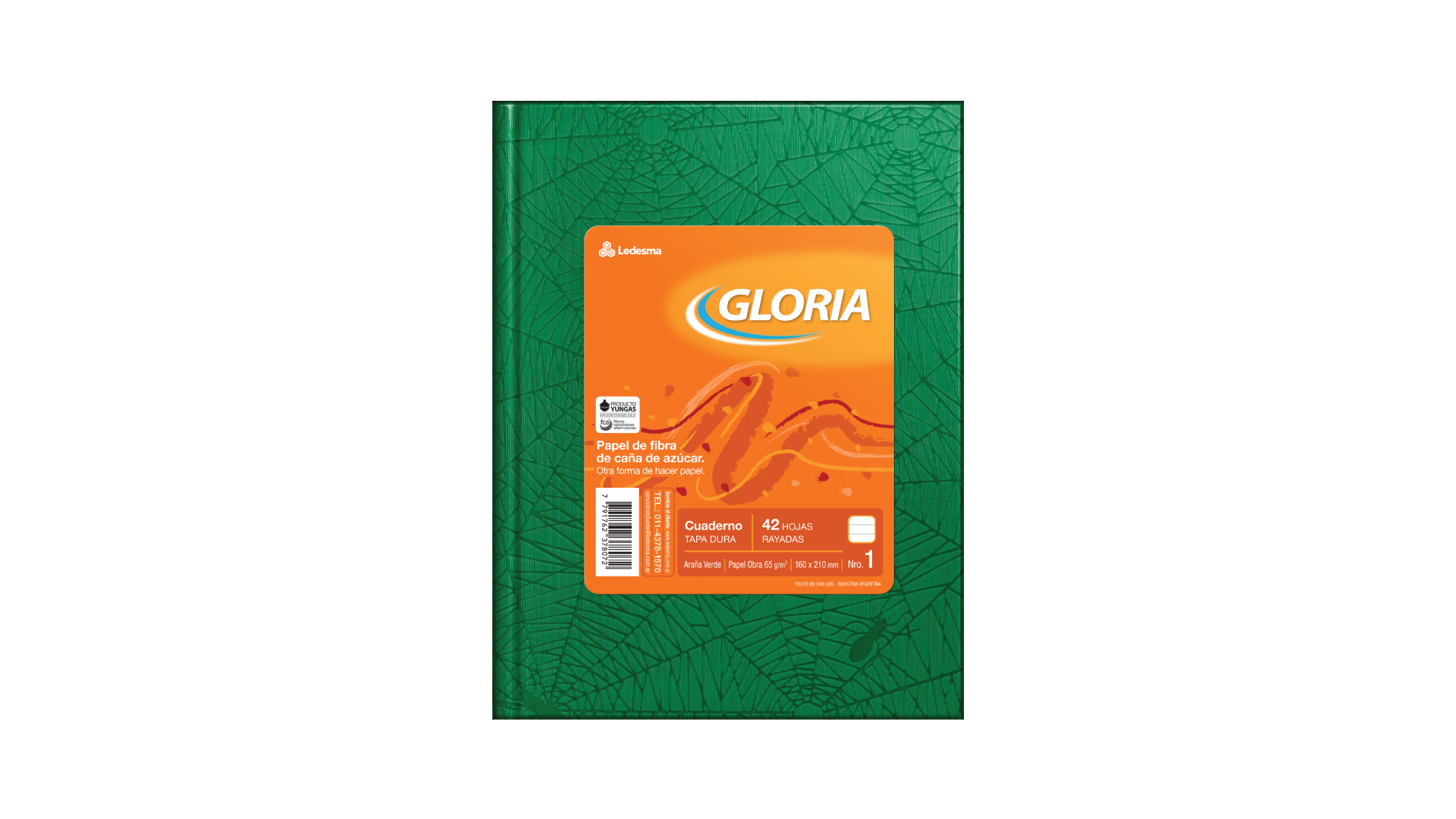 CUADERNO GLORIA FORRADO ARAÑA TAPA DURA X 48 HJ RY VERDE