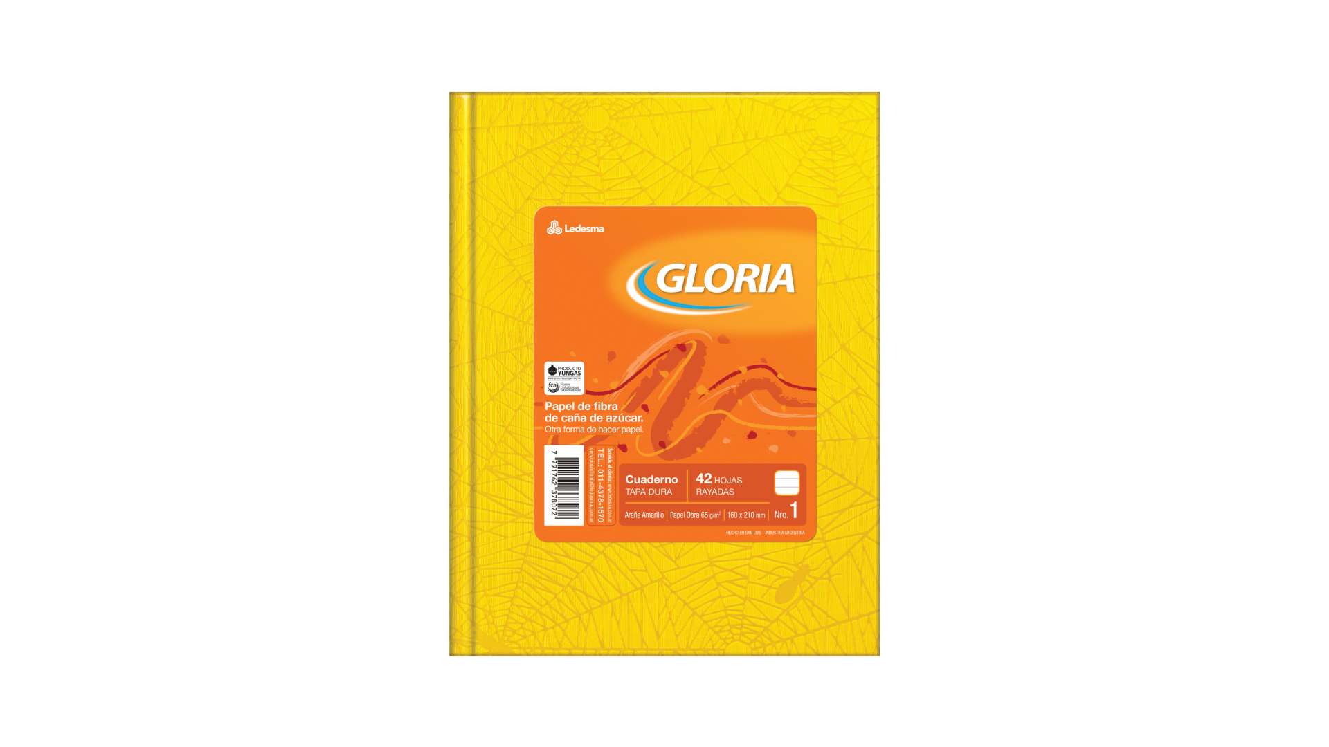 CUADERNO GLORIA FORRADO ARAÑA TAPA DURA X 48 HJ RY AMARILLO