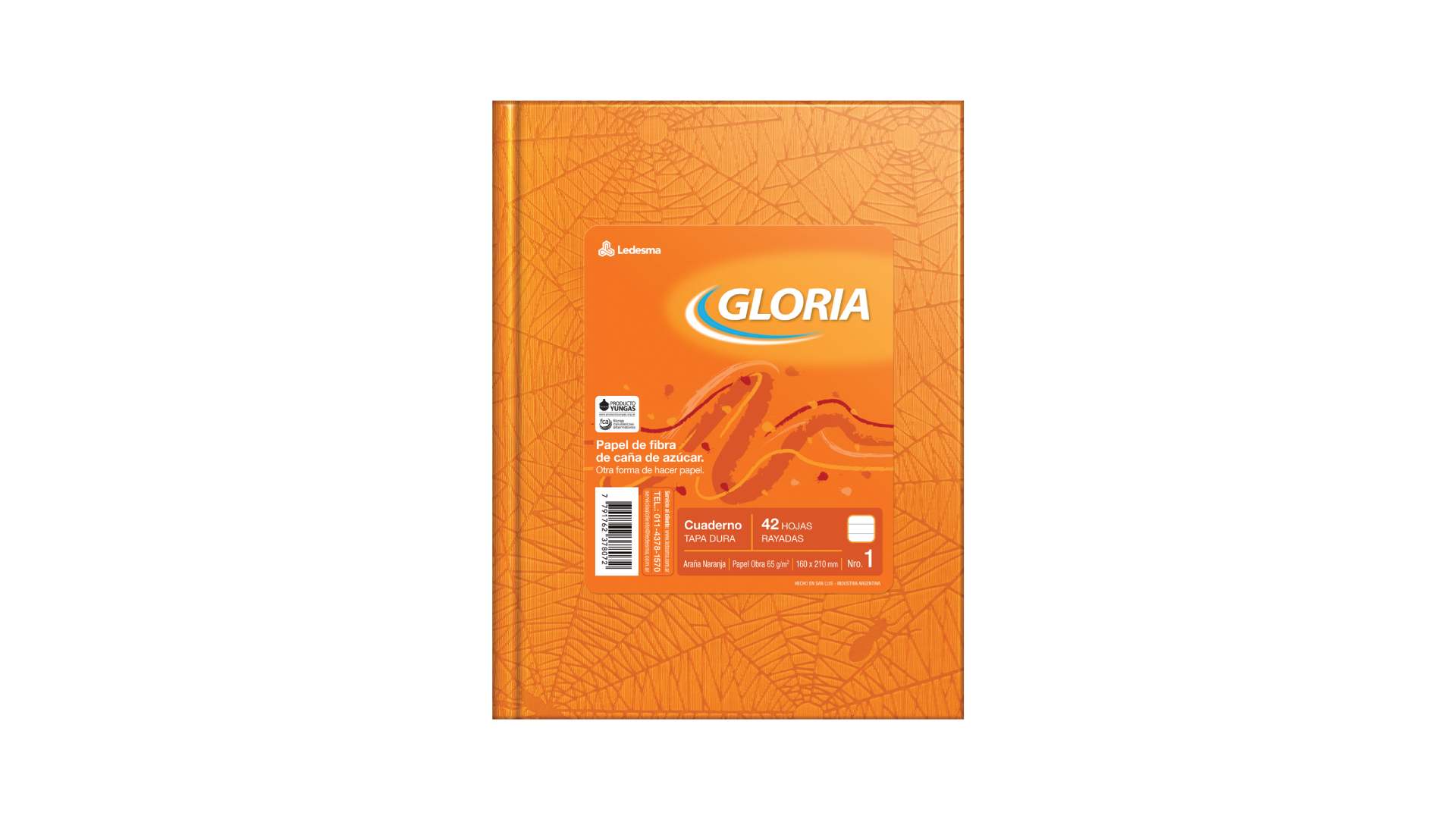 CUADERNO GLORIA FORRADO ARAÑA TAPA DURA X 48 HJ RY NARANJA