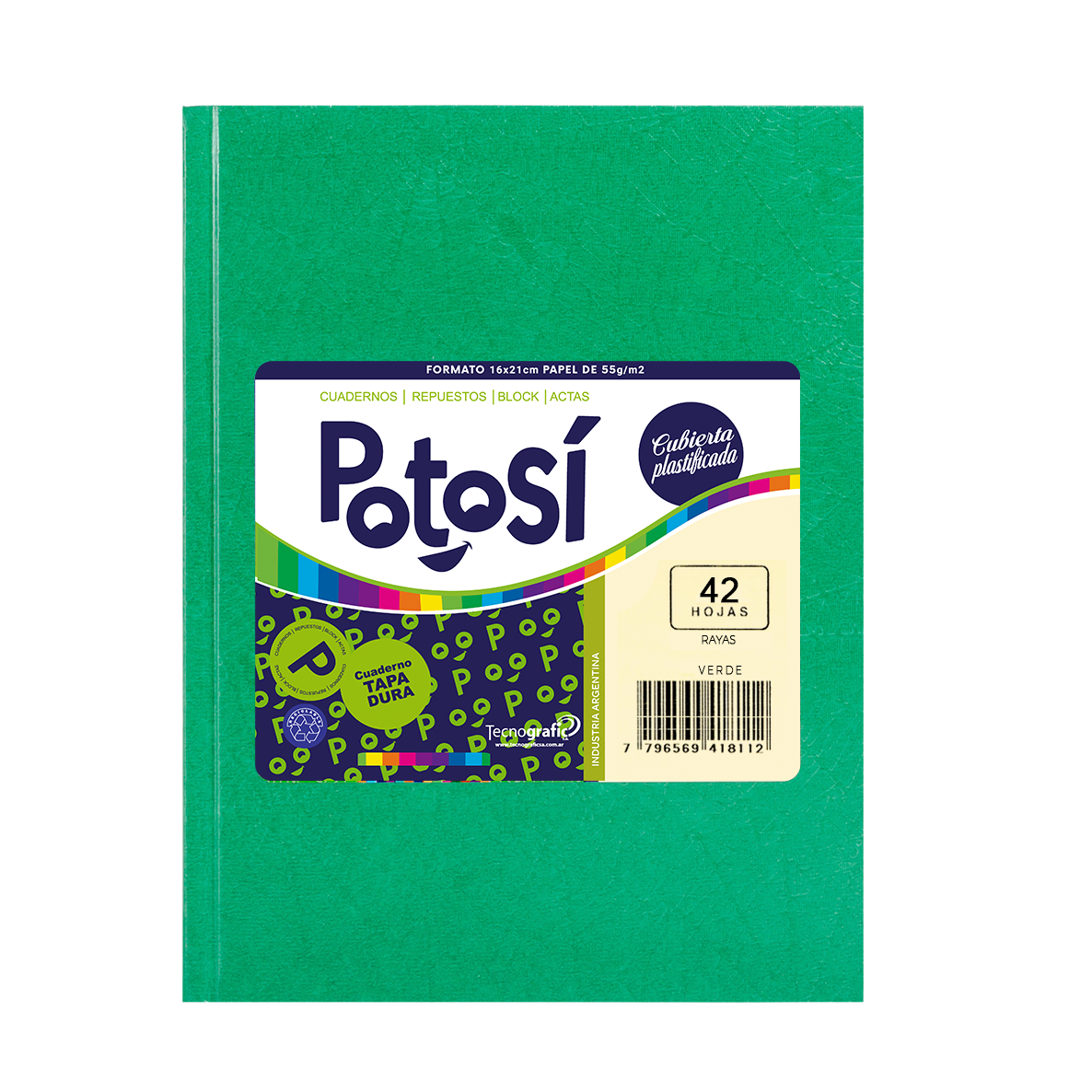 CUADERNO POTOSI X 42 HJS RY FORRADO VERDE