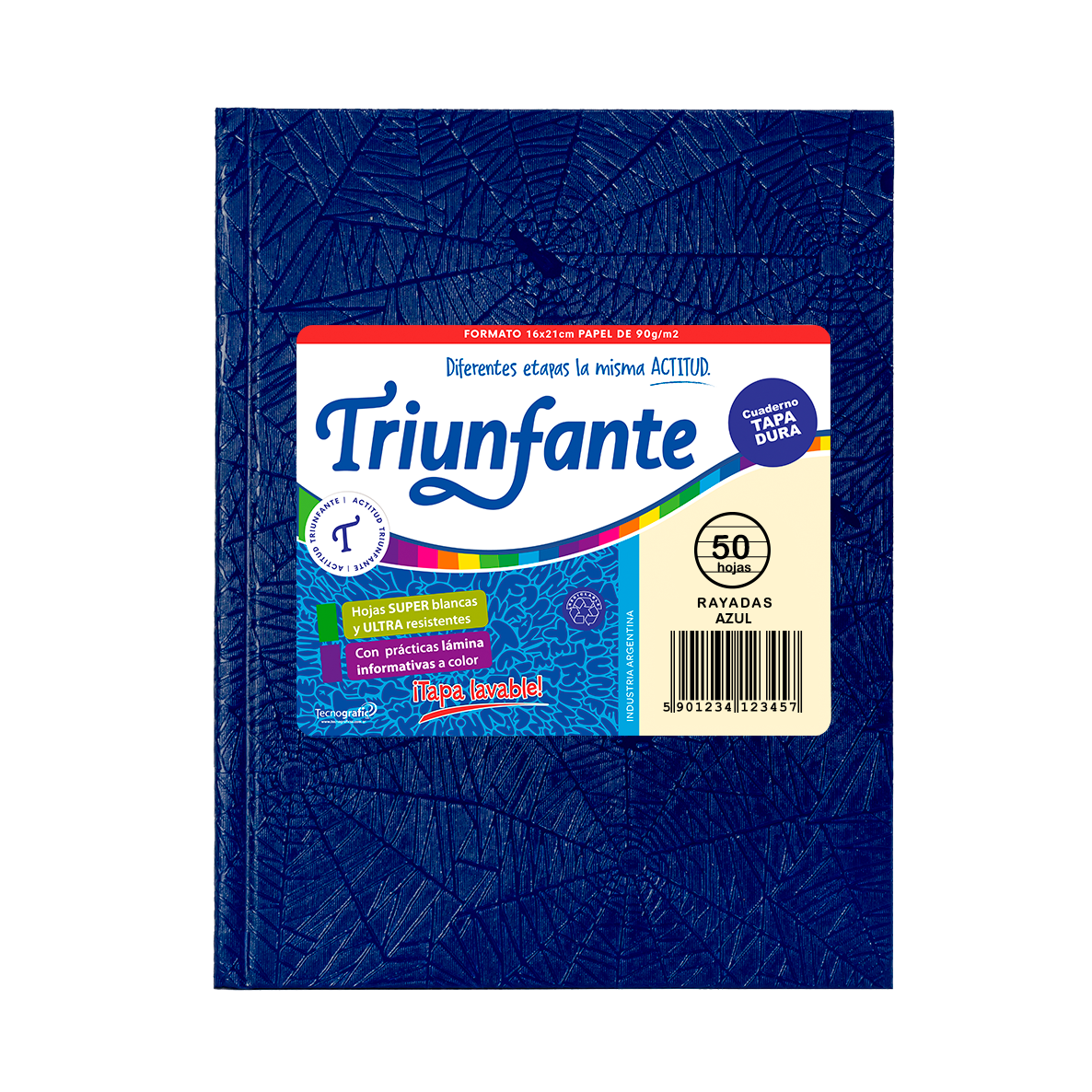 CUADERNO TRIUNFANTE X 50 HJS RY FORRADO AZUL