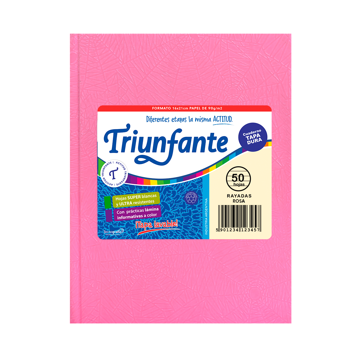 CUADERNO TRIUNFANTE X 50 HJS RY FORRADO ROSA