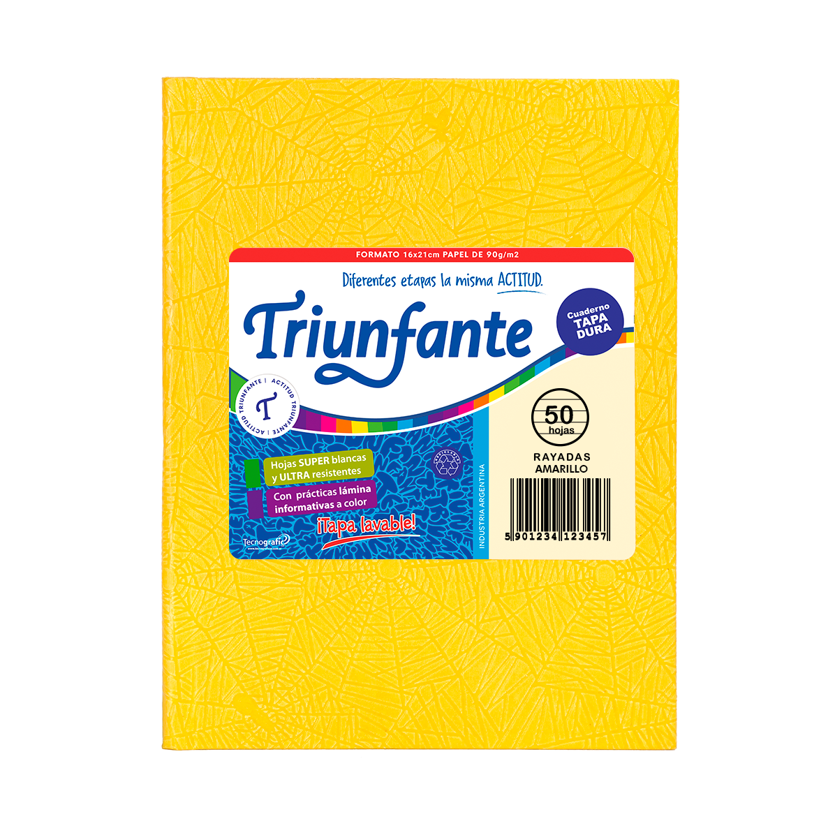 CUADERNO TRIUNFANTE X 50 HJS RY FORRADO AMARILLO