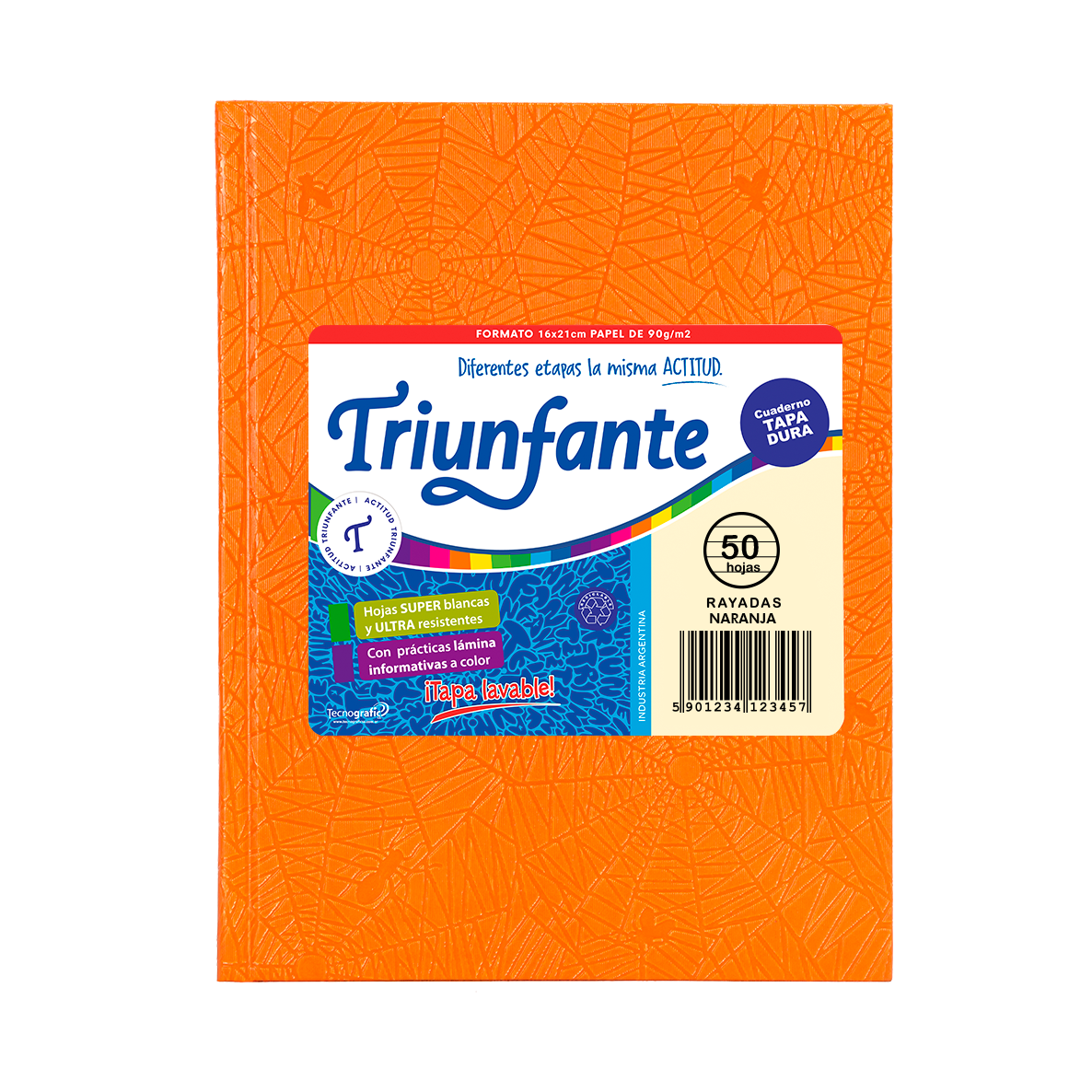 CUADERNO TRIUNFANTE X 50 HJS RY FORRADO NARANJA