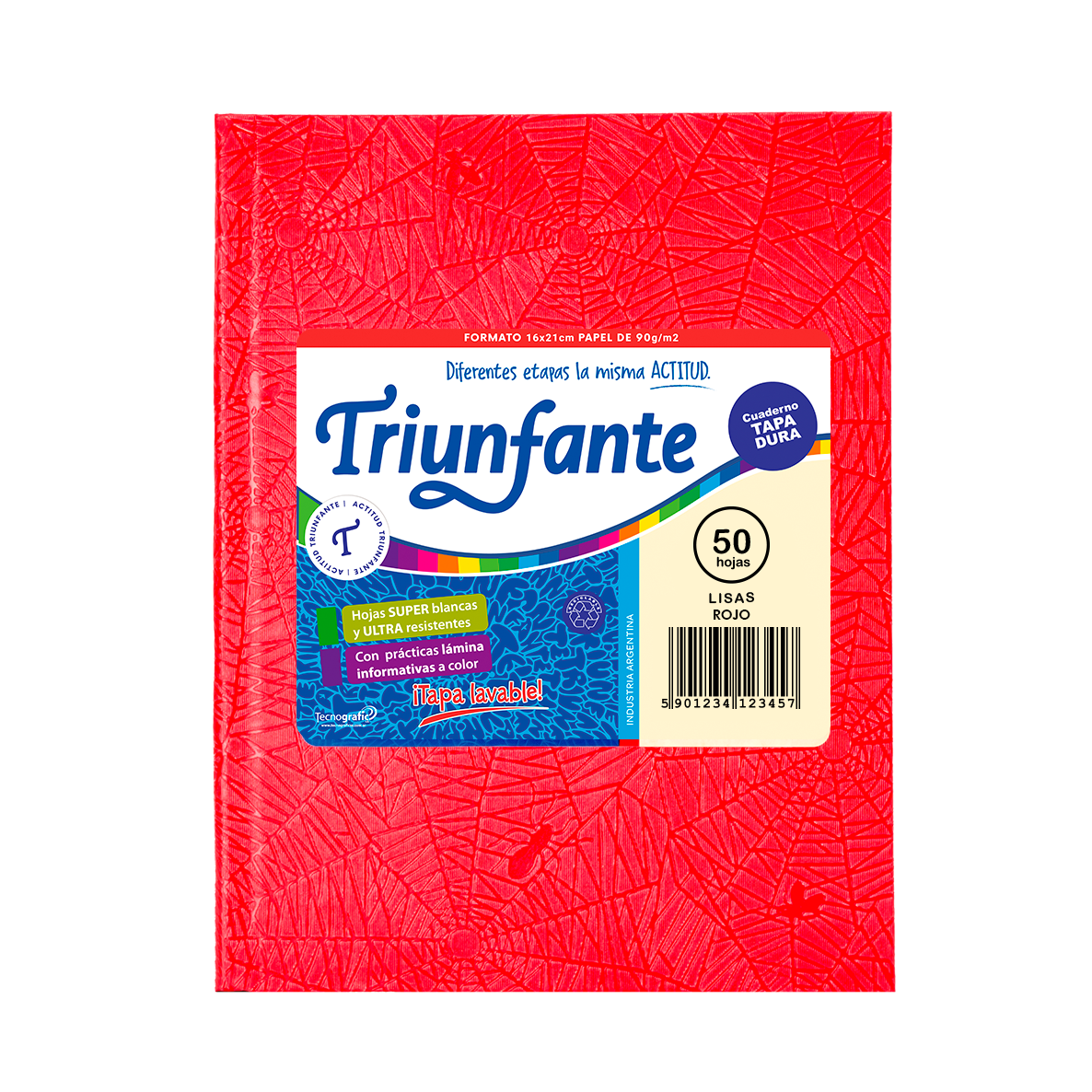 CUADERNO TRIUNFANTE X 50 HJS LISO FORRADO ROJO