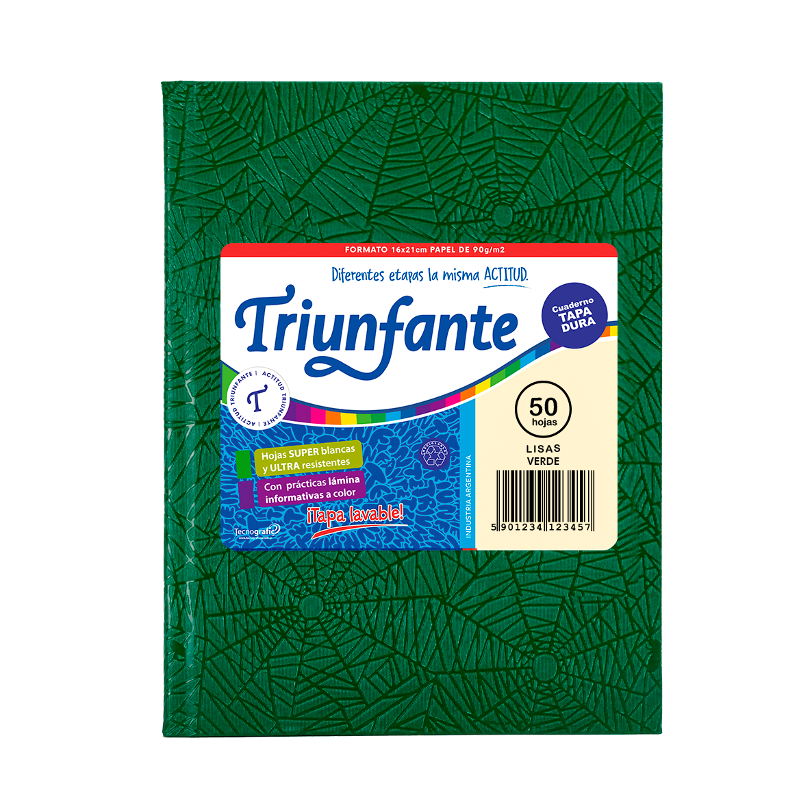 CUADERNO TRIUNFANTE X 50 HJS LISO FORRADO VERDE