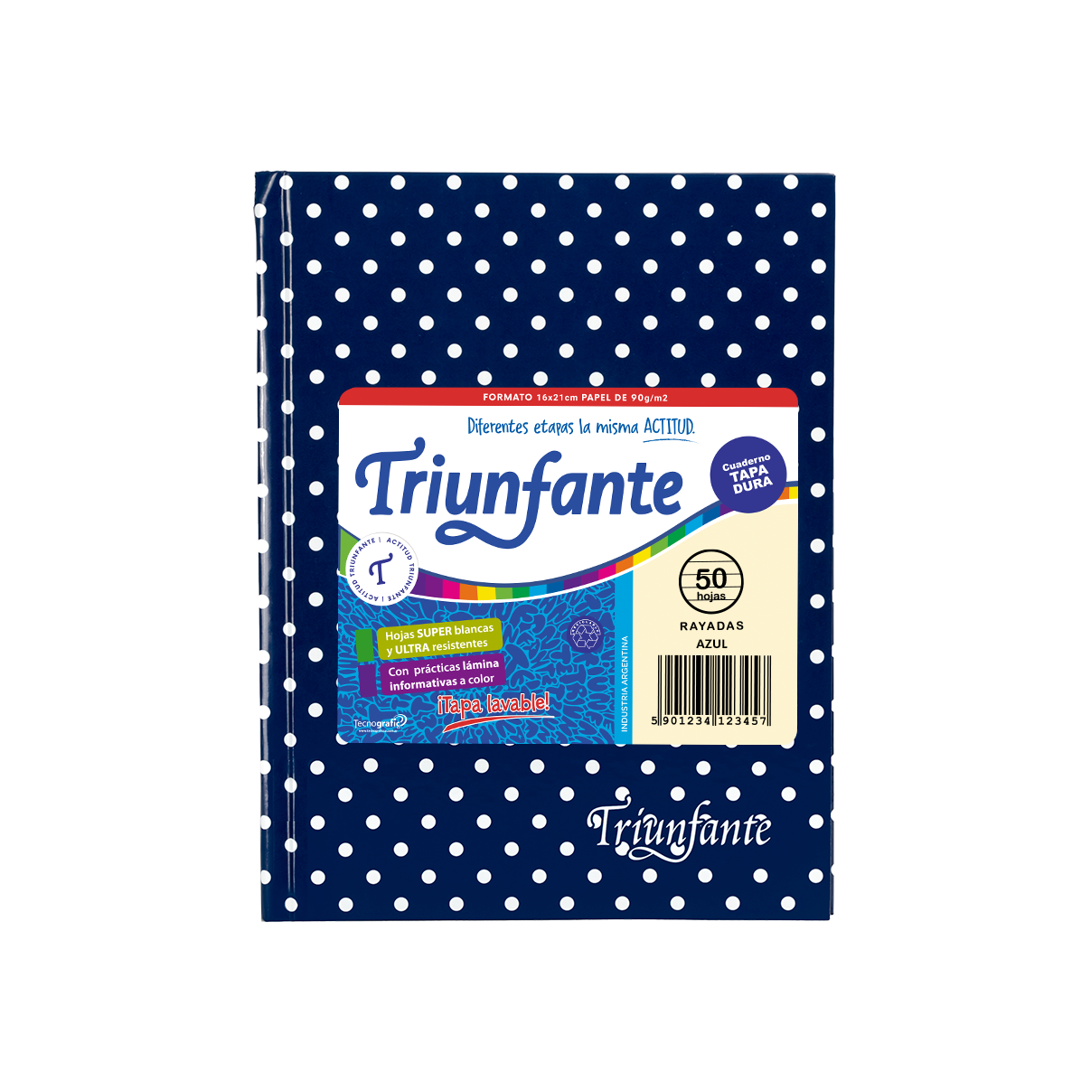 CUADERNO TRIUNFANTE X 50 HJS RY LUNARES AZUL
