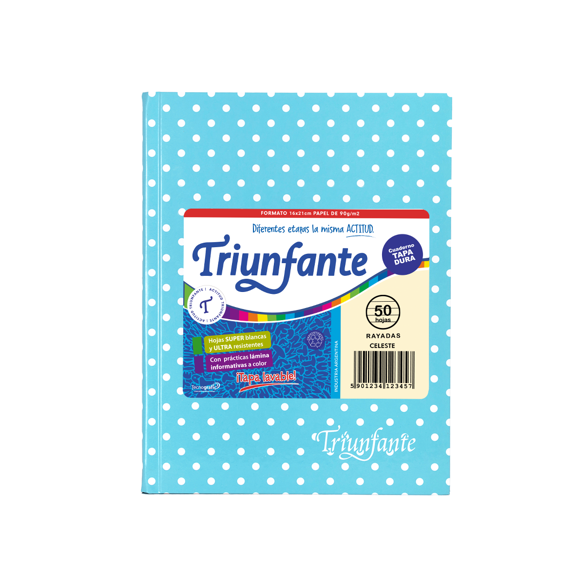CUADERNO TRIUNFANTE X 50 HJS RY LUNARES CELESTE