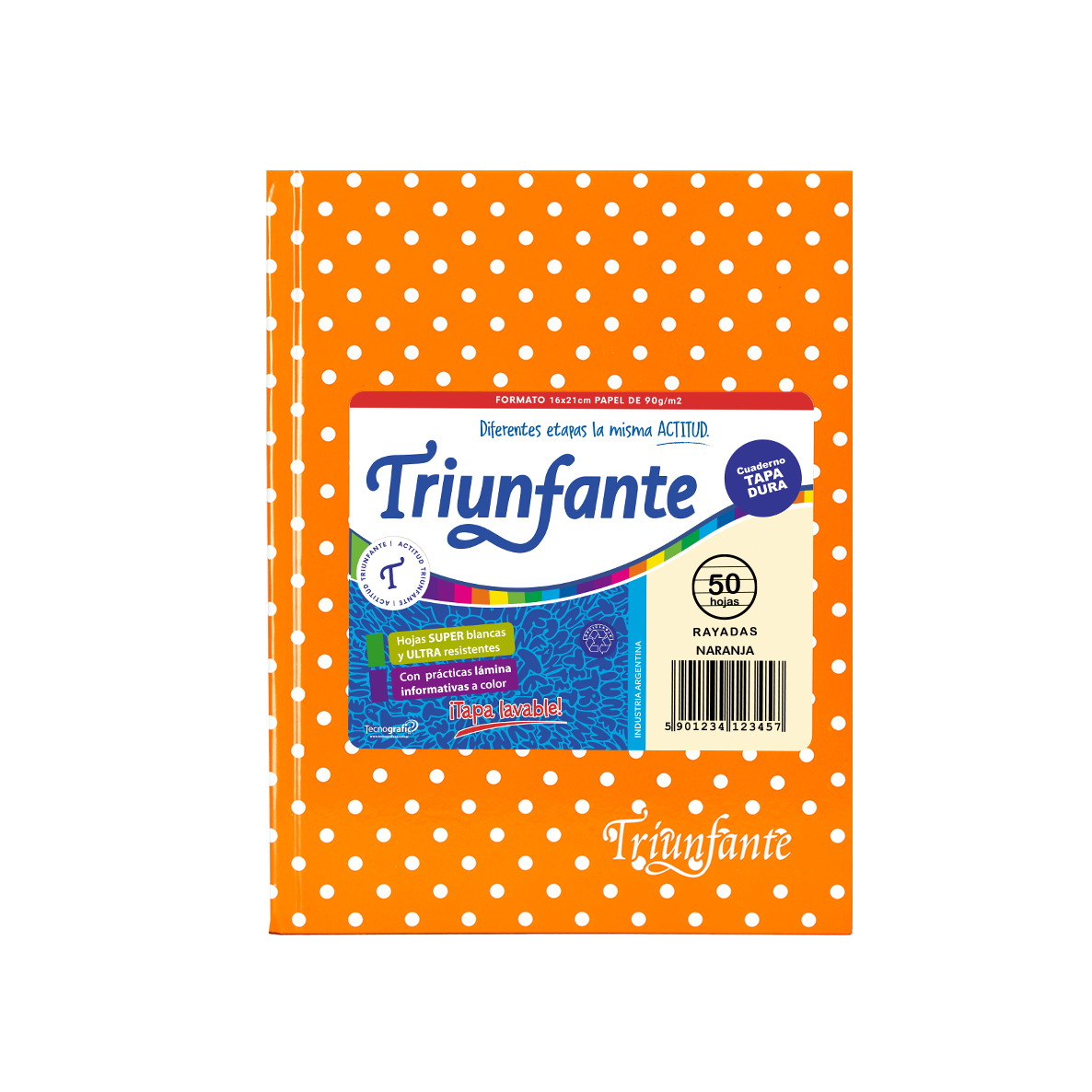 CUADERNO TRIUNFANTE X 50 HJS RY LUNARES NARANJA