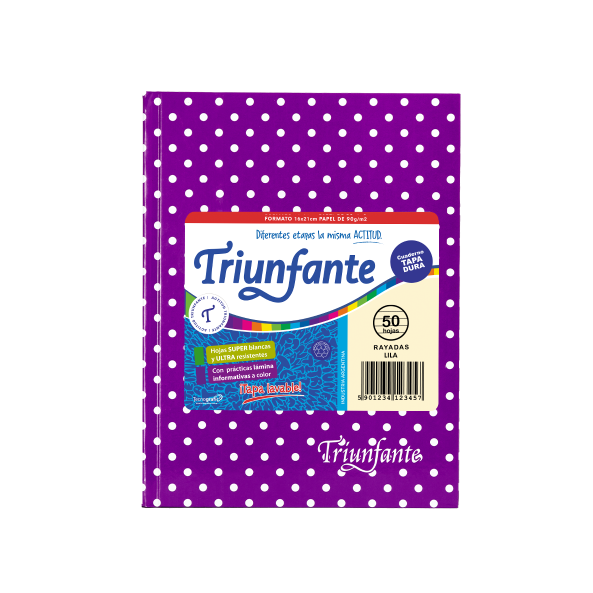 CUADERNO TRIUNFANTE X 50 HJS RY LUNARES LILA