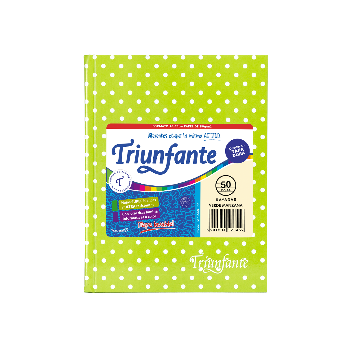 CUADERNO TRIUNFANTE X 50 HJS RY LUNARES VERDE MANZANA