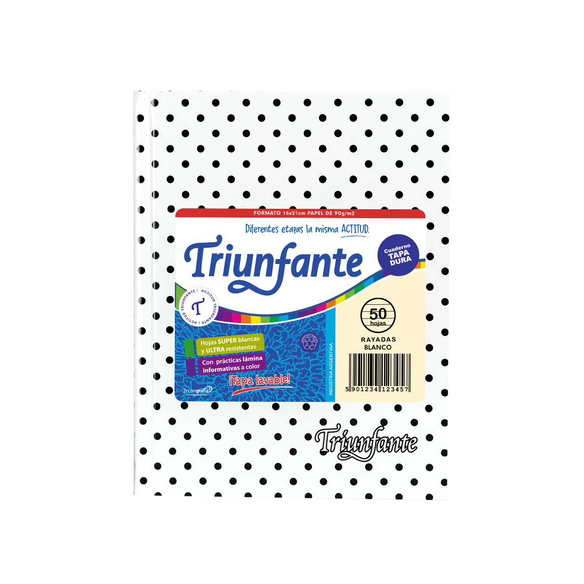 CUADERNO TRIUNFANTE X 50 HJS RY LUNARES BLANCO