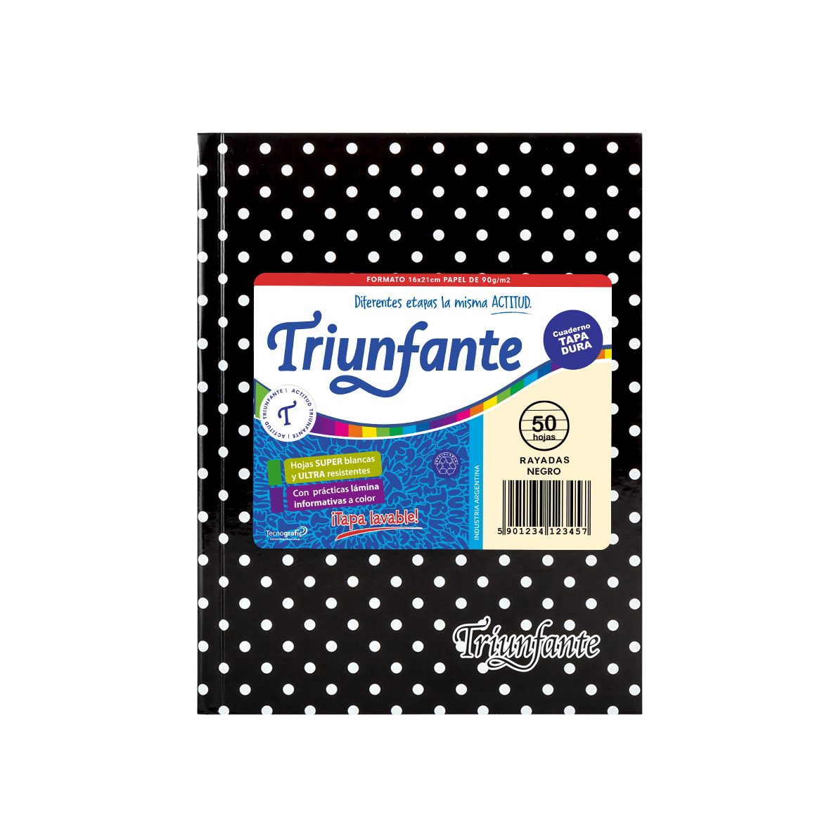CUADERNO TRIUNFANTE X 50 HJS RY LUNARES NEGRO
