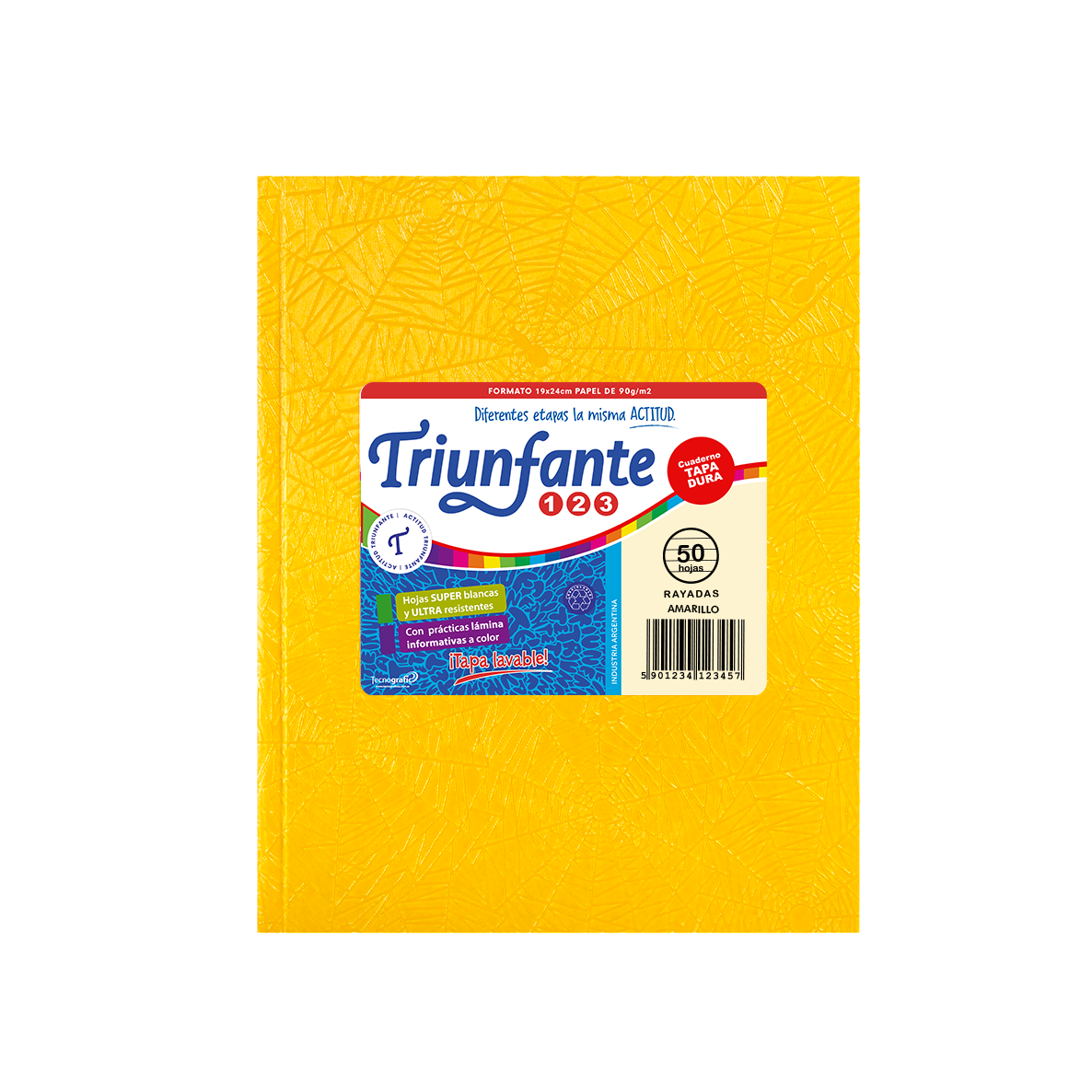 CUADERNO TRIUNFANTE 123 X 50 HJS RY FORRADO AMARILLO