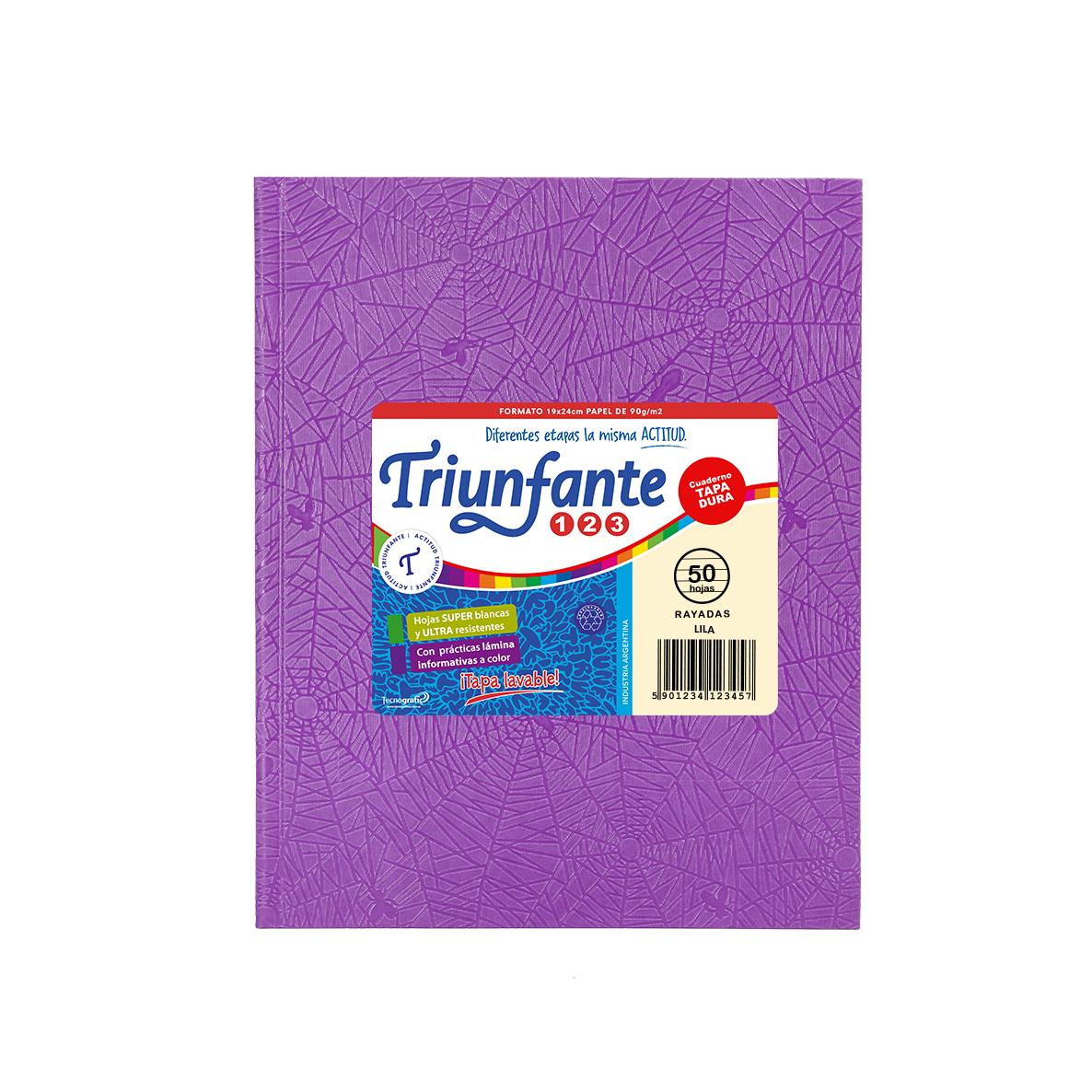 CUADERNO TRIUNFANTE 123 X 50 HJS RY FORRADO LILA