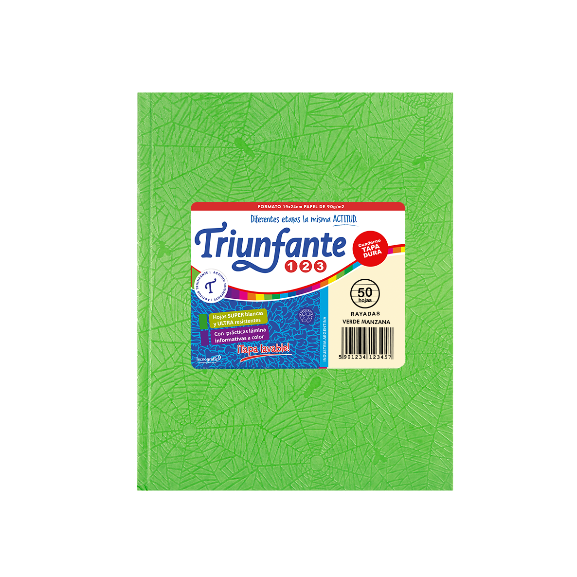 CUADERNO TRIUNFANTE 123 X 50 HJS RY FORRADO VDE MANZANA