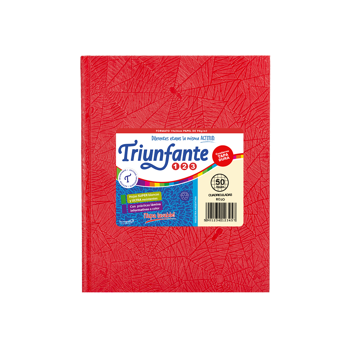 CUADERNO TRIUNFANTE 123 X 50 HJS CD FORRADO ROJO