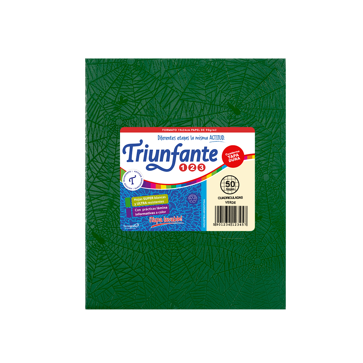 CUADERNO TRIUNFANTE 123 X 50 HJS CD FORRADO VERDE