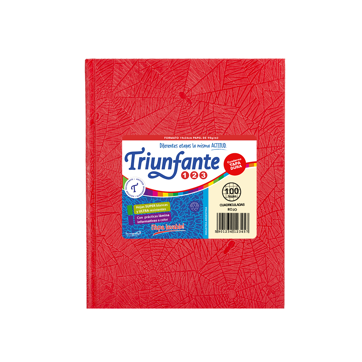 CUADERNO TRIUNFANTE 123 X 100 HJS CD FORRADO ROJO