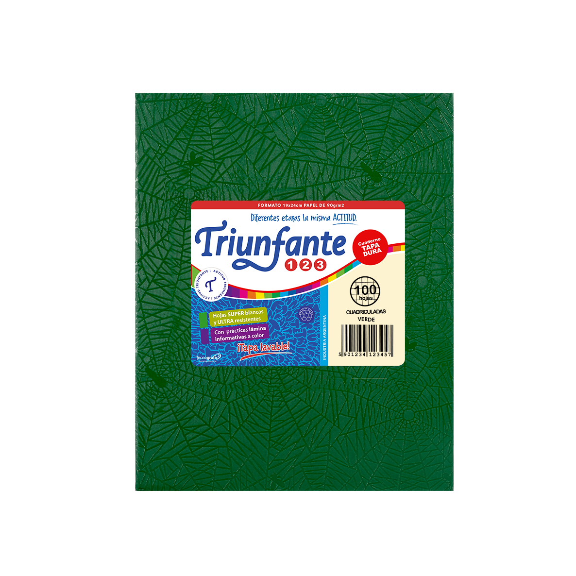 CUADERNO TRIUNFANTE 123 X 100 HJS CD FORRADO VERDE